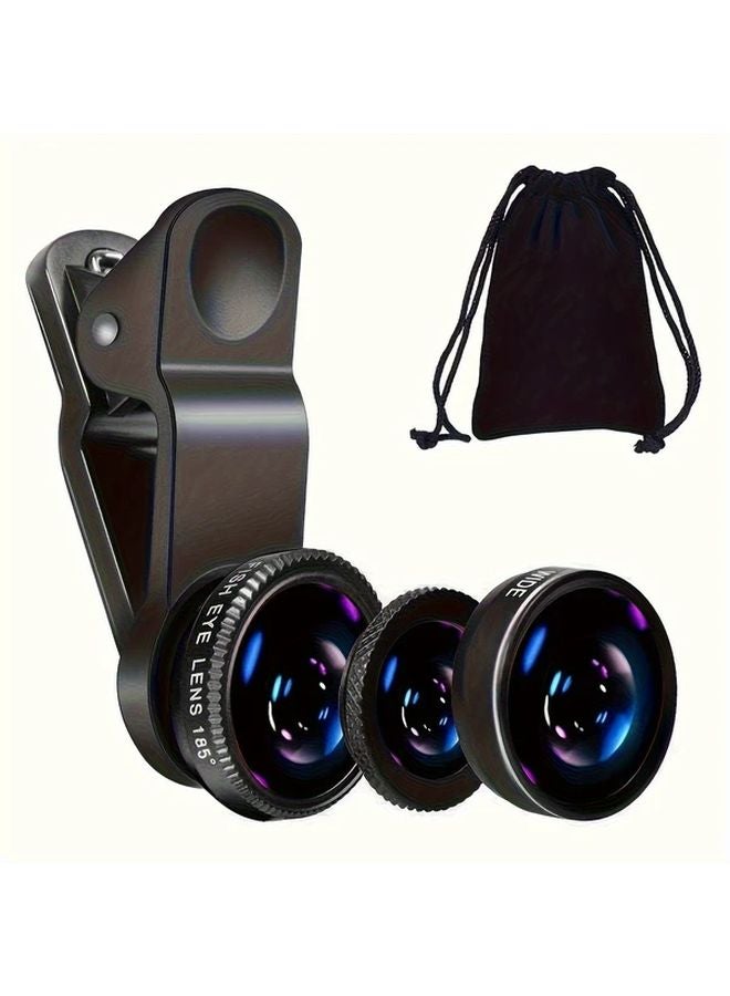 Black 3 In 1 Fish Eye Wide Angle Microscope Lens With Phone Holder For iPhone Xiaomi - Image 4